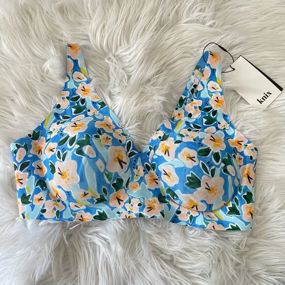 Knix Revolution Wireless Wire Free Seamless V Neck Bra Blue Floral 36 D DD 1+ - Picture 2 of 12